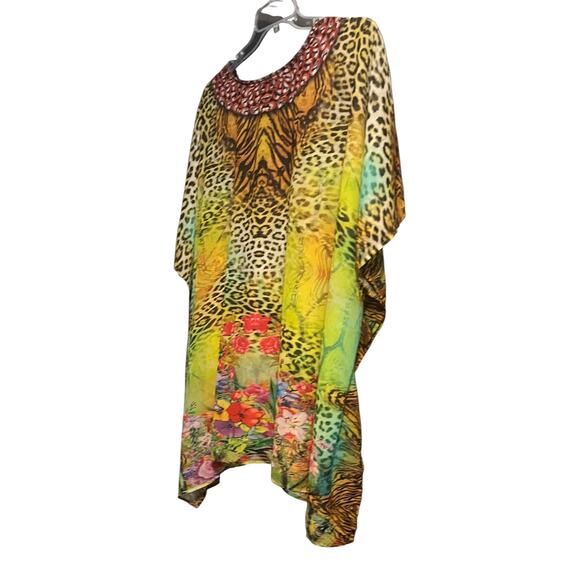 WHITE MARK KIMONO PULL-OVER TIE-UP NECK CAFTAN BLOUSE, WOMENS, 2XL, MULTICOLORS - Picture 6 of 9